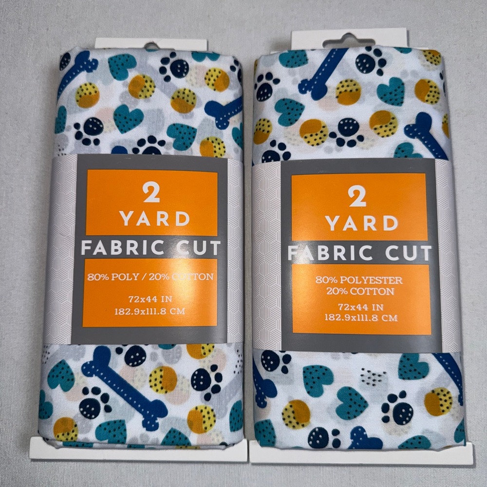 David Textiles Dog Paw Bone Print Fabric 2 Yard Cuts Lot of 2 - 4 Yards Total